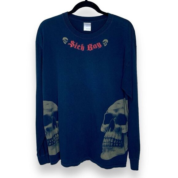 Gildan Other - Gildan Sick Boy Motorcycle Skull Black Long Sleeve Crew Neck T Shirt Men Large